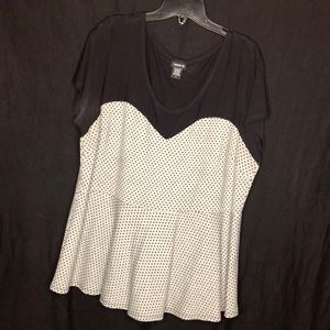 Grey Polka Dot Mesh Yoke Peplum Top